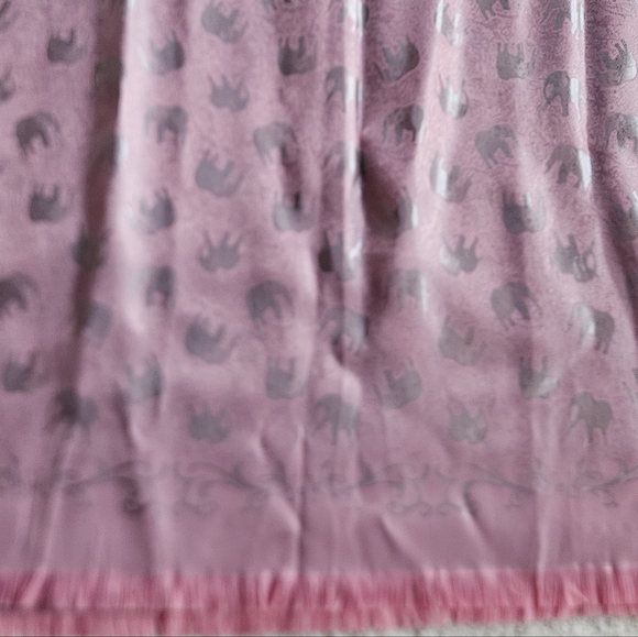 Pink Silk Silver Elephant Fringe Hem Scarf | SZ 72" - Picture 11 of 12